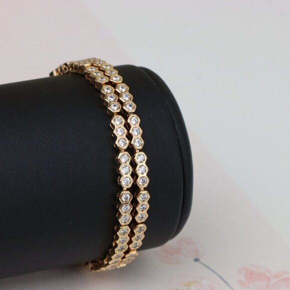 "Elegant Double Layer Rose Gold Bracelet with Hexagonal Crystals, XPBL0924 - Picture 1 of 12